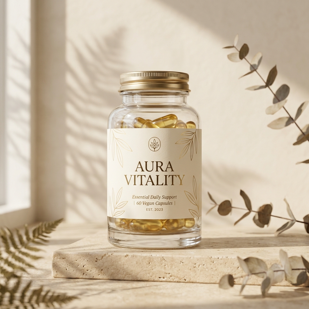 AURA Vitality Premium Amber Glass Supplement Bottle